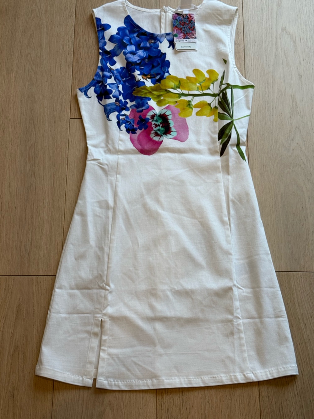 Desigual Floral Print Mini Dress White Sleeveless A-Line BNWT Size S Feminine - Picture 6 of 9